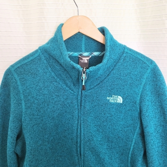 North Face Knit Style Fleece Jacket Crescent Sunset Full Zip Teal Women's M/L - Picture 10 of 12